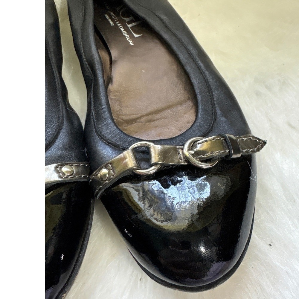 AGL Attilio Giusti Leombruni Black Leather Patent Ballet Flats Buckle Detail 8.5 - Picture 2 of 9